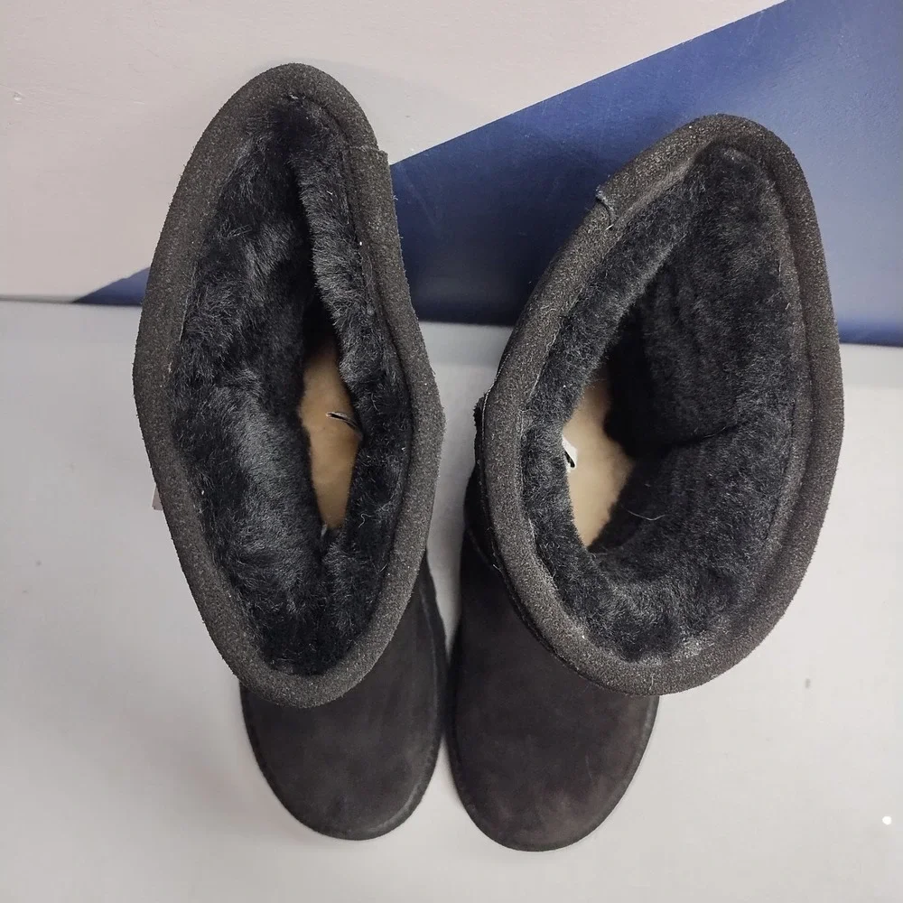 Bearpaw Elle Short Winter Boots Womens Size 7 Black Shearling Lined Mid-Calf